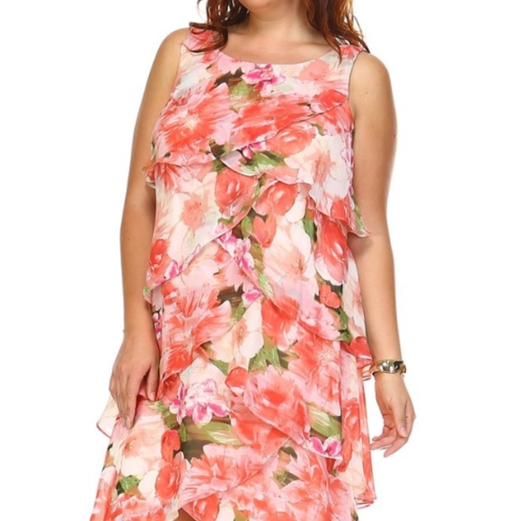 SLNY Floral Layered Chiffon Dress - Picture 3 of 4